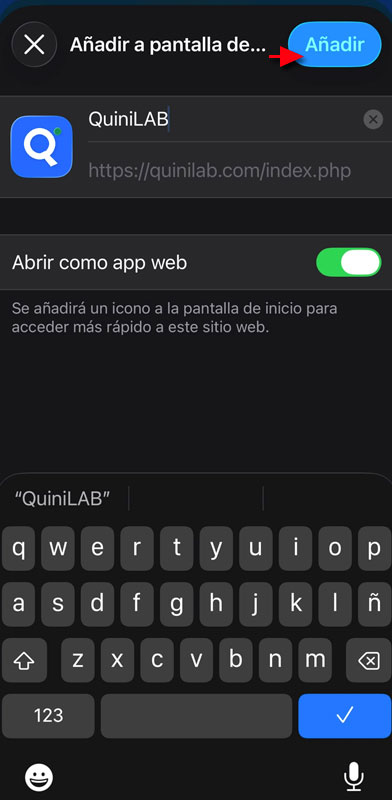 Paso 4: botón Añadir señalado en la pantalla de confirmación